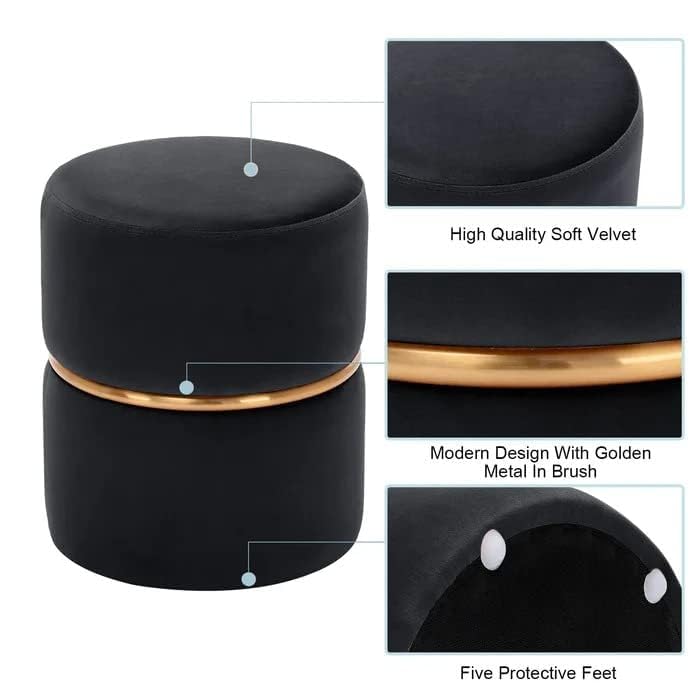 Image of Wooden Puffy Stool for Living Room Round Footstool - Ottoman Stool for Living Room Furniture Round Ottoman - Sitting Pouffe Ottoman Stool /Room Dcor /Office Stool - Black