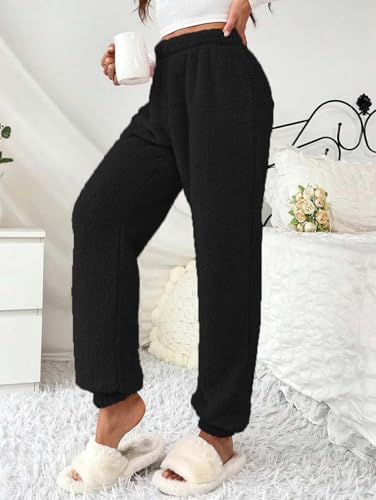 Image of KOTTY Women's Plush Coral Fabric Tapered Fit Pant - Warm Winter Wear with Soft Fuzzy Texture
