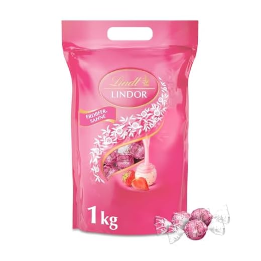 Lindt LINDOR Erdbeer-Sahne-Schokoladenkugeln (ca. 80 Kugeln) 1 kg