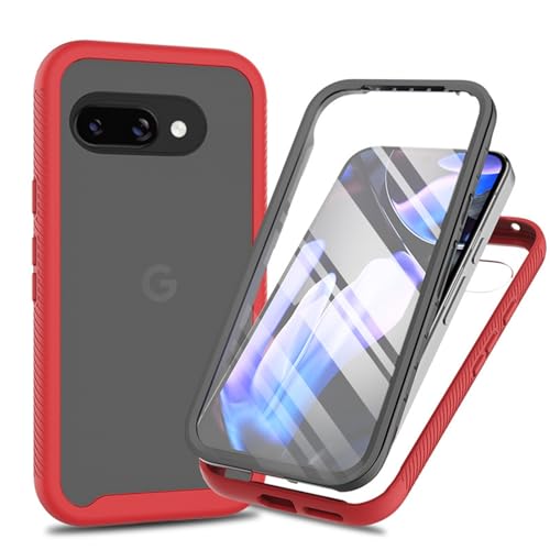スマホカバー グーグルピクセル9a 用 両面 ケース クリア フルカバー保護 for グーグルピクセル9a カバー 透明 ガラススクリーンプロテクター付き スマホケース 3-in-1防塵 防汚 耐衝撃緩衝 レッド