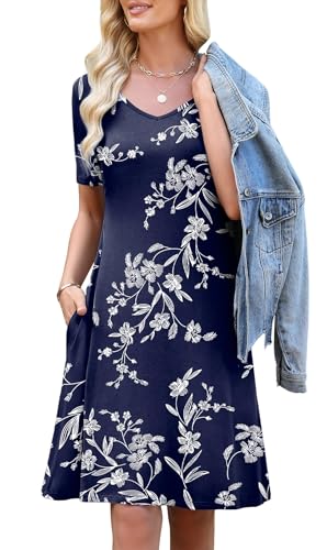 Image of WEACZZY Summer Dresses for Women 2026 V-Neck Casual T Shirt Dress Loose Short Sleeve Flowy Dresses with Pockets