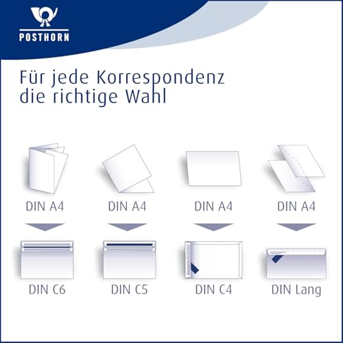 POSTHORN Briefumschläge Din lang (1000 Stück) | Briefumschlag ohne Fenster selbstklebend | Din lang Umschläge ohne Fenster mit 75g/m² Grammatur | Grauer Innendruck | 110x220mm | Weiß