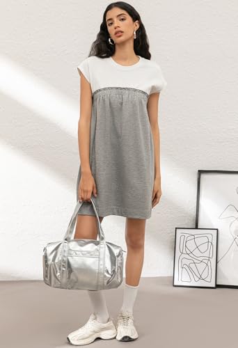 Image of Ladyful Women's Sleeveless Sweatshirt Dress Patchwork Cotton Shift Mini Dress Flowy A Line Tunic Sundress