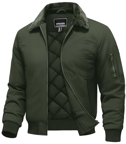 Image of TACVASEN Men's Fleece Jacket Full Zip Up Warm Bomber Jackets for Daily Wear | Winter thick jacket coat for men , fur collared bomber style with 4ple pockets for travel, outdoor walking
