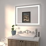 HAUSCHEN 36x28 inch LED Bathroom Wall Mounted Mirror with High Lumen+CRI 95 Adjustable Color Temperature+Anti Fog+Dimmer Function+IP44 Waterproof+Vertical & Horizontal