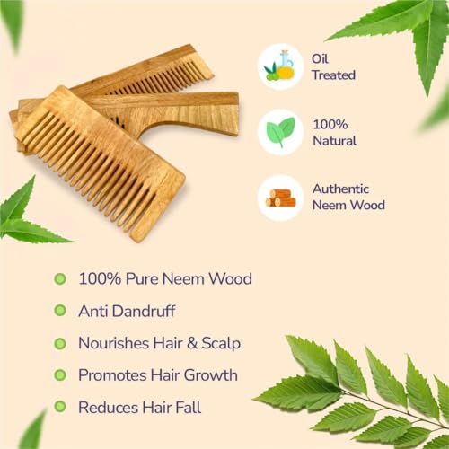 Image of Pack Of 7 Kacchi Neem Comb, Wooden Comb | Hair Growth, Hairfall, Dandruff Control | Hair Straightening, Frizz Control | Comb for Men, Women | Treated with Oil and herbs (All Combo)