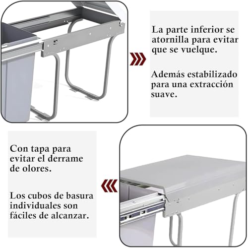 Image of jxgzyy Pull Out Kitchen Bin 10L+20L Sliding Double Trash Can with Lid Under Cabinet Categorize Garbage Easy to Disassemble Kitchen Recycling Trash Container Bin, Gray