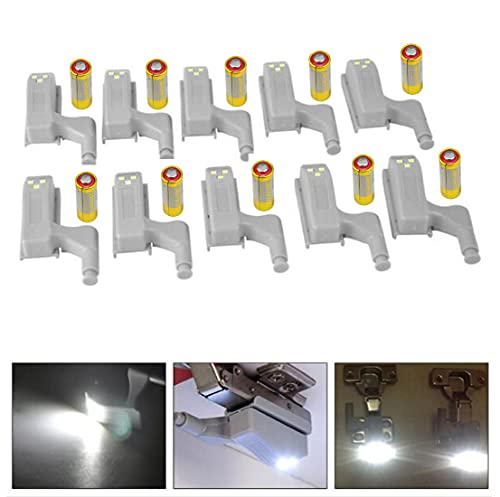 Ykesong 10 piezas Luz Universal Gabinete Armario Bisagra LED, Cocina Casera Oficina Hotel Armario Interruptor Automático Lámpara de Iluminación para Armario, Blanco Frío(Incluyendo Batería)