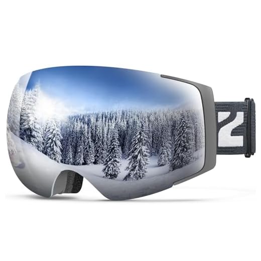 ZIONOR X4 Ski Snowboard Snow Goggles Magnet Dual Layers Lens Spherical Design Anti-Fog UV Protection Anti-Slip Strap for Men Women (VLT 8.59% Matte Grey Frame Grey Revo Silver Lens)