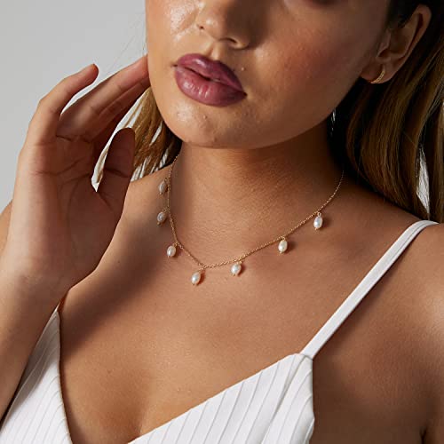 Beriso Pearl Necklace For Women 14K Gold Plated Dainty Drop Pearl Necklace 7 Pearls Choker Necklace Freshwater Pearl Necklaces Adjustable Delicate Christmas Gift For Women Girlfriend Bridesmaid #TOP2