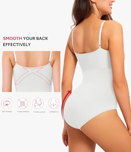 Image of Nebility Shapewear Bodysuits for Women - Tummy Control Square Neck Bodysuit Seamless Full Body Shaper Going Out Top