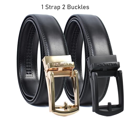 Image of WildHorn Men's Leather Belt Gift Set | Genuine Leather belt Strap with 2 Interchangeable Buckles | Formal & Casual Wear Adjustable Belt | Automatic lock leather belt for men