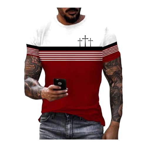 MOGUI Mens Vintage Faith Cross Graphic Tshirt Christian Casual Tee