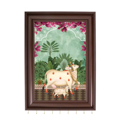 Image of Elephant Metal Key Hanger Without Drill| |Wall-Mounted Key Rack with 7 Hooks | Home Decor Organizer | Stylish Keychain Holder for Home & Office |No Drilling (Pichwai Cow)