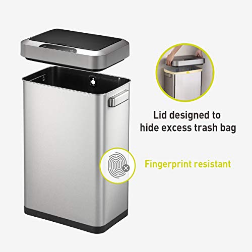 Image of EKO EK9262MT-45L Horizon 45 Liter /11.9 Gallon Rectangular Motion Sensor Trash Can or Recycling Bin, Brushed Stainless Steel Finish