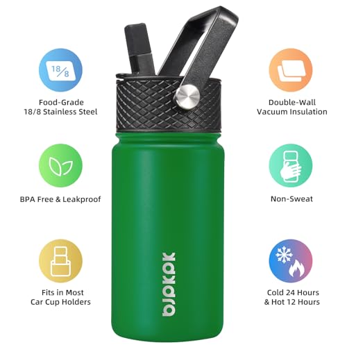 Image of BJPKPK Insulated Water Bottle, 15oz Stainless Steel with Straw Lid