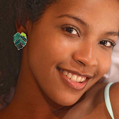 Gift Earrings Bohemian Green Leaf Earrings For Women, Enamel Jewelry For Women, Monstera Leaves Plant Pendant Drop Dangle Earrings For Women Mens With Box Gift Package, Stud #TOP6