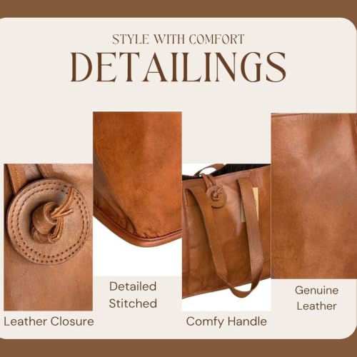 Image of vintage crafts Genuine Leather Tote Bag | Handbag | Shopper Purse Shoulder Bag | Office Laptop Bag for Women