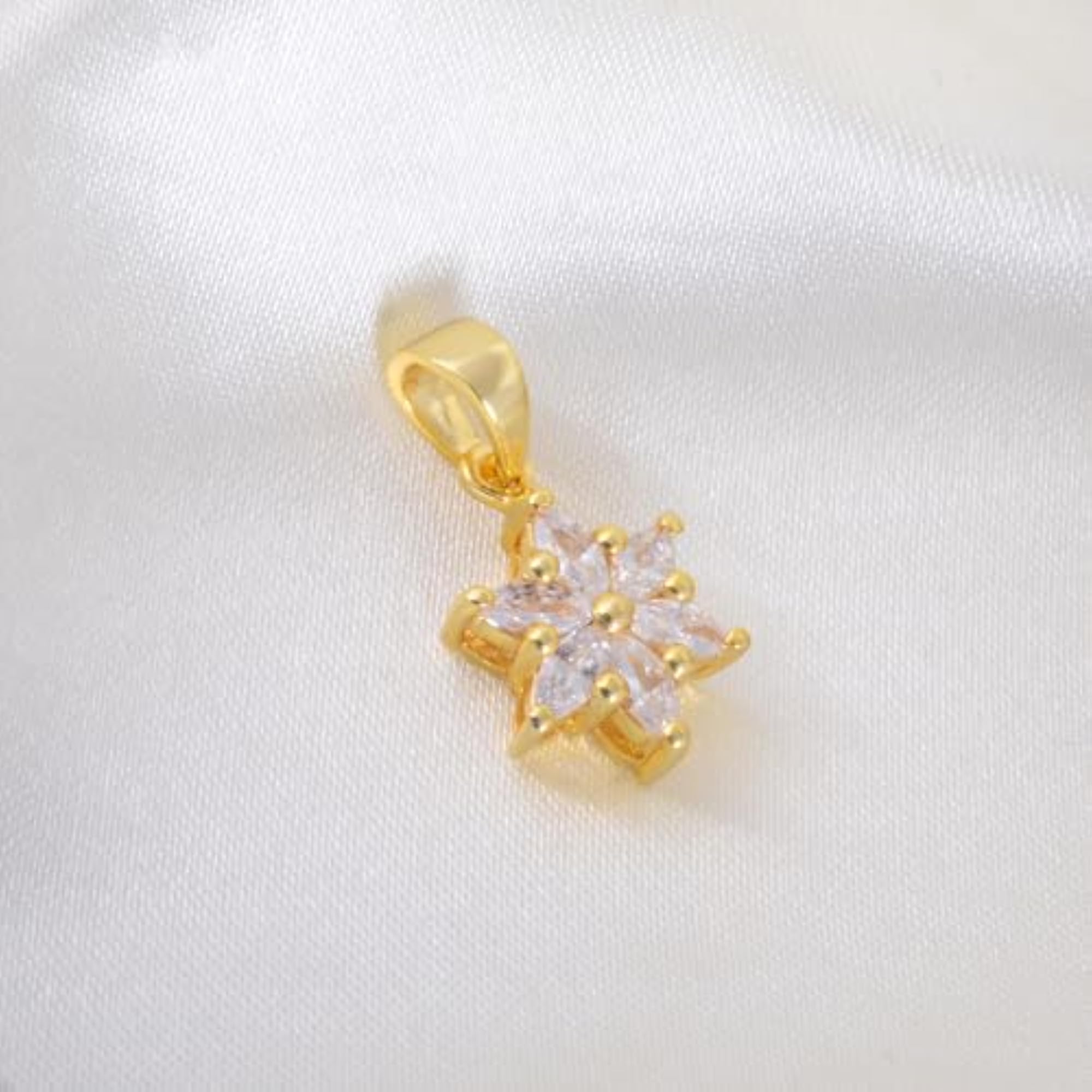 Women's Gold Plated Floral CZ Pendant Necklace, Elegant Gift