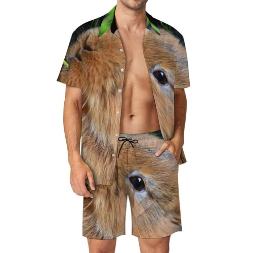 Chemise Hawaïenne Hommes Lapin Mignon Ensemble Short de Plage Été 2 Pièces S