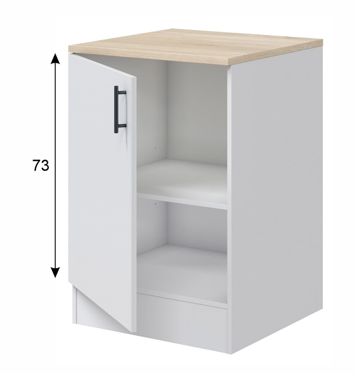 PEGANE - Meuble Bas de Cuisine avec Plan de Travail, 1 Porte Coloris Blanc Brillant/Chêne Canadien - Hauteur 90 x Longueur 60 x Profondeur 60 cm