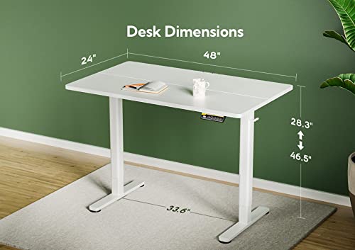 Claiks Electric Standing Desk, Adjustable Height Stand Up Desk, 48X24 Inches Sit Stand Home Office Desk With Splice Board, White Frame/White Top #TOP2