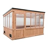 Backyard Discovery Zalie 11' x 7' Cedar Wood and Polycarbonate Walk-in Greenhouse Kit with Exhaust Fan, Windows, Hose Hook-Ups, PowerPort, Staging Shelves for Year-Round Outdoor Gardening