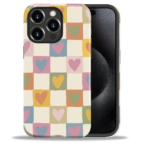 ZHEGAILIAN Case for iPhone 15 Pro Max,Shockproof Hard Shell + Soft Silicone 2 in 1 Hybrid,Shockproof Bumper Drop Protective - Colorful Simple Heart
