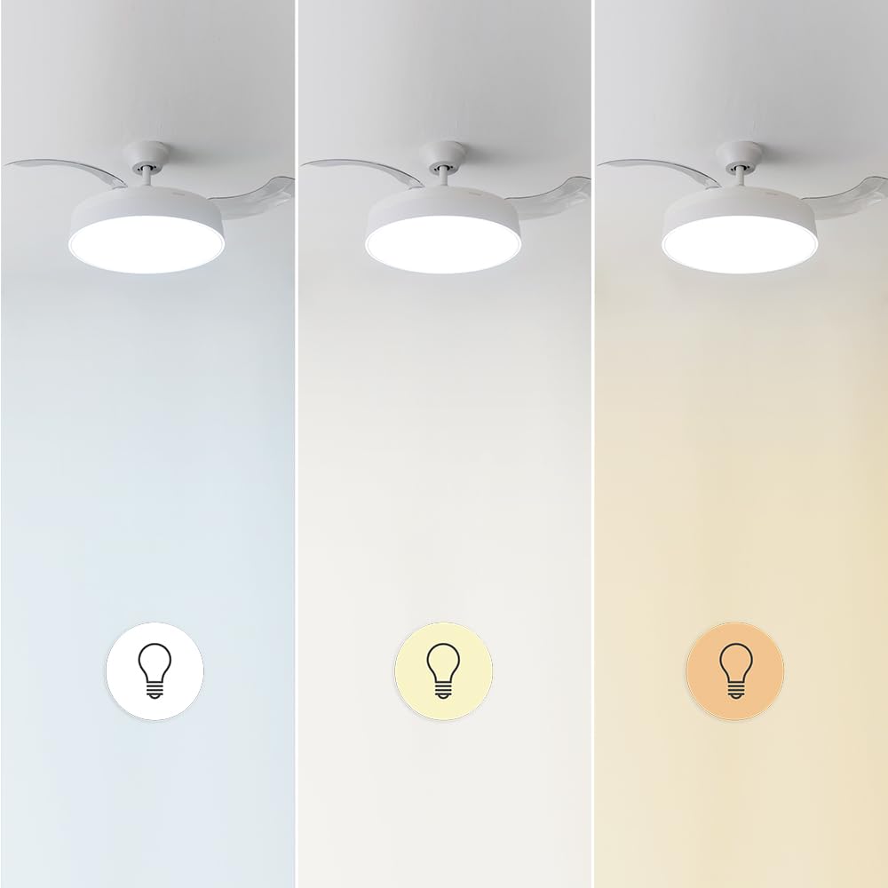 Cecotec Ventilador de Techo con Aspas Retráctites y Lámpara EnergySilence Aero 4280 Invisible White. 40 W, Diámetro 42" (106cm), Temporizador, 3 Tonos de Luz, Función Verano-Invierno