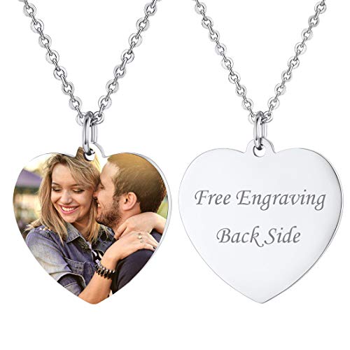 U7 Collier Femme Coeur Porte Photo Personnalisable Acier Pendentif Personnalisable Prénom Gravé Saint Valentin