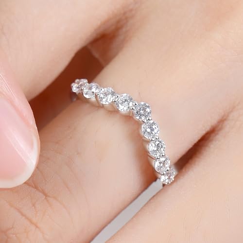 Moissanite Wedding Band for Women, 0.54 ct D Color VVS1 Sterling Silver Rings Half Eternity Moissanite Stackable Engagement Ring Anniversary4