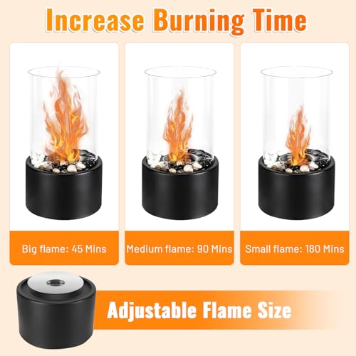 Tischkamin Indoor, Bioethanol Kamin, Tischfeuer für Indoor & Outdoor mit Deko Steinen, Verstellbare Flamme, bis 4H Brenndauer, mit Sicherheitsglas, Balkon Wohnung Deko, Erstellen Romantische Ambiente