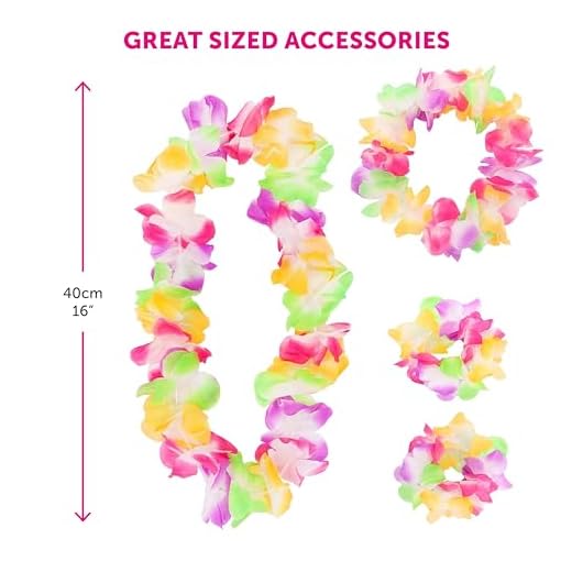 Haawaiian set fANCY trådkomposit färgad 40 cm kort HULA kjol + blom koppel + ett par blommor armband + blommor huvudband 5 delar hawaii gräskjol Luau hawaiian kjol (naturlig)