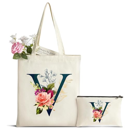 Personalizzata Iniziali Borsa Tela Donna con Cosmetica - Regali per Amica, Mamma, Sposa, Damigella -...