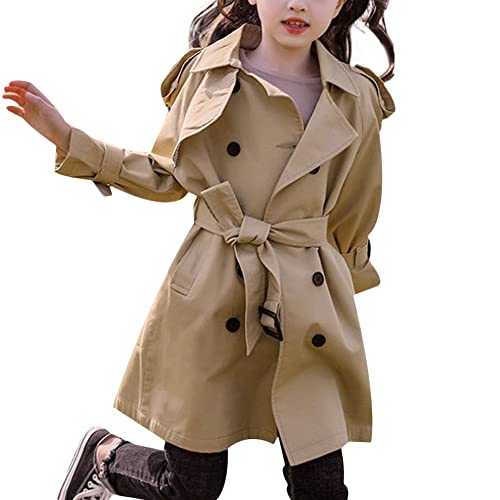 Kids Girls Windbreaker Jacket Double Breasted Jacket Trench Coat Outerwear with Pockets