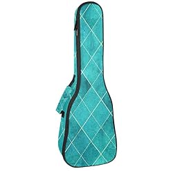 Housse de transport pour ukulélé à carreaux géométriques turquoise pour concert soprano avec bretelles réglables - Les Beatles, Paul McCartney, John Lennon, RIngo Starr, George Harrison