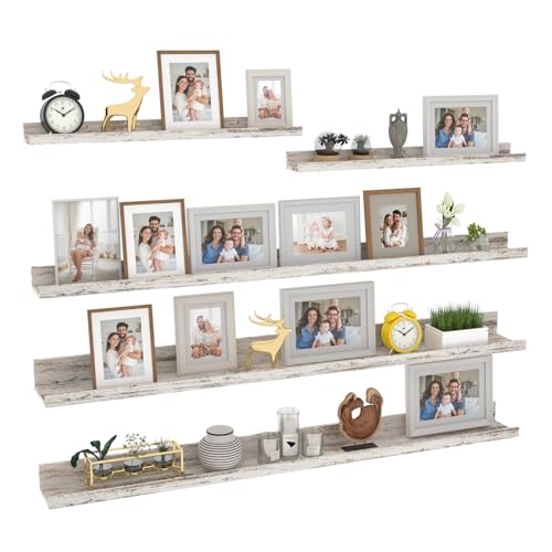 Giftgarden 120cm Estanteria Pared de Madera, Baldas Pared Color Abedul para Baño, Entrada Recibidor, Cocina, Salon-Juego de 5 con Diferentes Tamaños