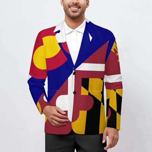Colorado State Maryland Flag Men's Slim Suit Long-Sleeve Prom Tuxedo Classic Two Button Business Jacket2
