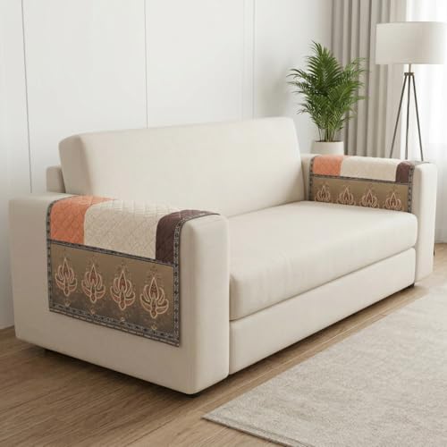 Image of Velvet Sofa Arm Cover Set of 2 Pcs | Anti Skid Anti Slip | Printed Brown | Washable Armrest Protector