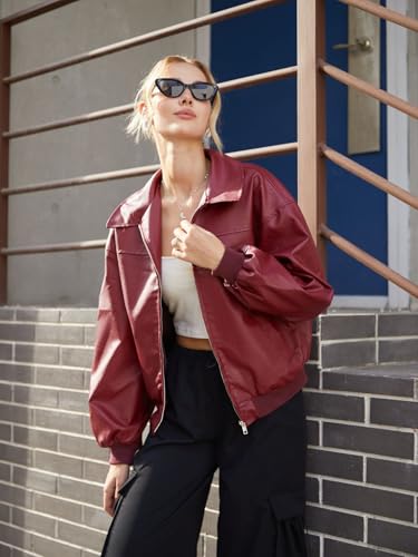 SHENHE Women's Leather Jacket Collared Neck Lantern Sleeve Zip Up Streetwear Motorcycle Bomber Jacket Coat4