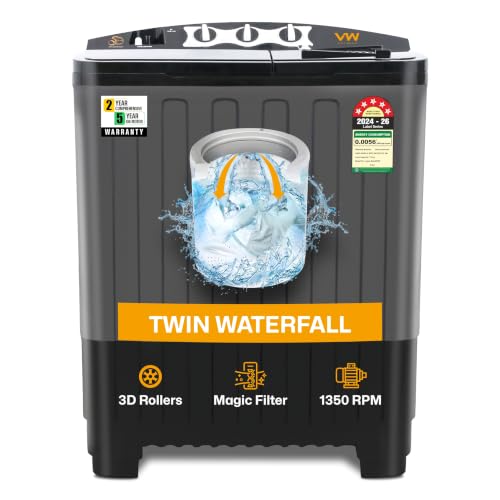 Image of VW 7.5 kg 5 Star Aqua Spin Semi Automatic Top Load Washing Machine AquaSpin0075P (Black)