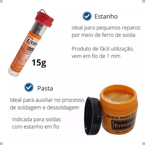 Kit Ferro de Solda 60w - Estanho - Pasta de Solda - Sugador de Solda - Maleta - Bico para Sugador de