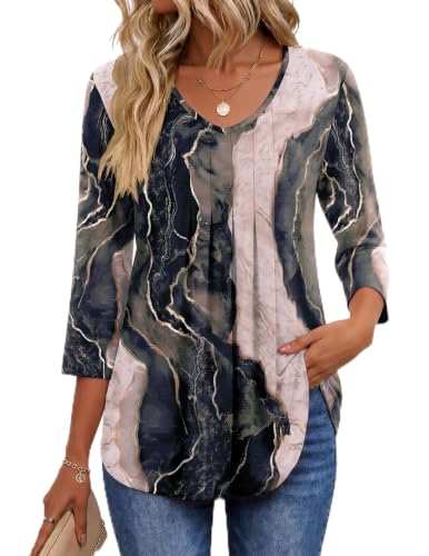 Ekouaer Ladies 3/4 Sleeve Tops Trendy Elegant Tunic 2026 V-Neck T-Shirts