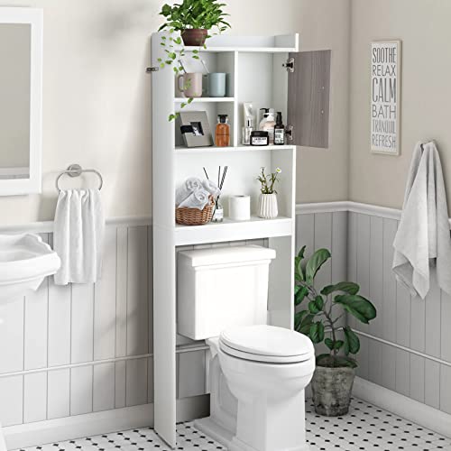 Giantex Over-The-Toilet Space-Saving Storage Cabinet - 4-Tier Freestanding Bathroom Organizer With Open Shelves & Door, Toilet Storage Rack For Bathroom, Laundry, Balcony, White #TOP5