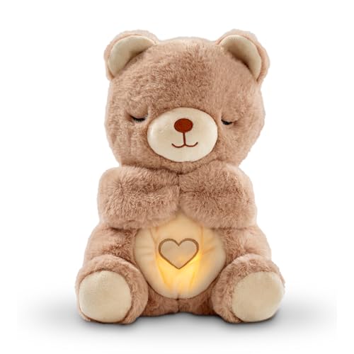 Nuby Mój uspokajający miś - Dobranoc Pluszowa - Muzyczna i świecąca lampka nocna dla niemowląt - Lampka nocna dla niemowląt Biały Dźwięk - Prezent z okazji narodzin dziewczynki i chłopca Noworodek