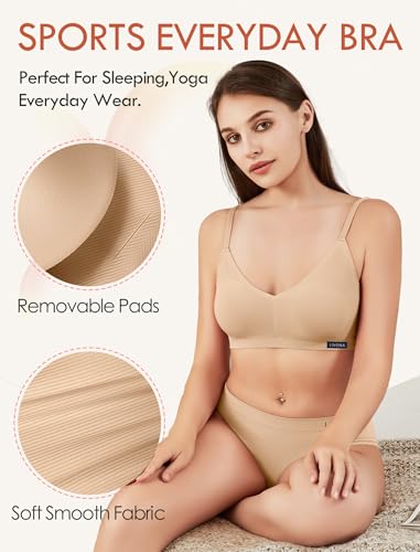 Image of Livona Lace Bralette for Women - Comfort Sports Bra Wireless Padded Bralette with Support Workout Tops Cami Crop S-XXL