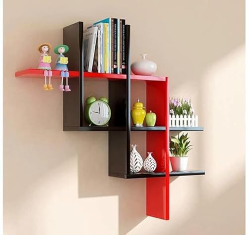 Image of Wooden Wall Shelves for Living Room, Kitchen, Hallway, Bedroom, and Bathroom; Wall Mounted Book Shelf; Wall Shelf for Photos and Decorations; Bend Shelve (Plus New R /Blk)
