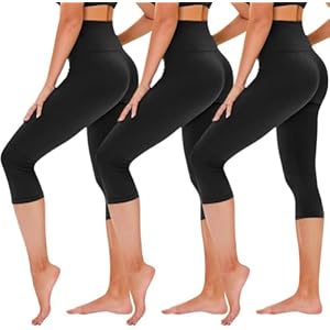 TNNZEET Capri Leggings for Women - Tummy Control Black Leggings with Pockets High Waisted Yoga Pants Workout Cycling Leggings No Pocket Small-Medium A-black