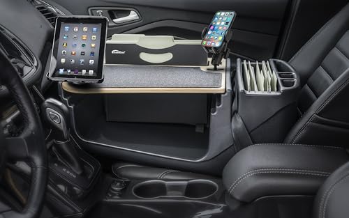 Image of AutoExec AE-FMEF-PM-TAB-11M Efficiency FileMaster Car Desk for Your Vehicle Workstation and Mobile Office, Natural with Phone Mount and Tablet Mount | Vehicle Workstation, Mobile Office, Phone Mount, Tablet Mount
