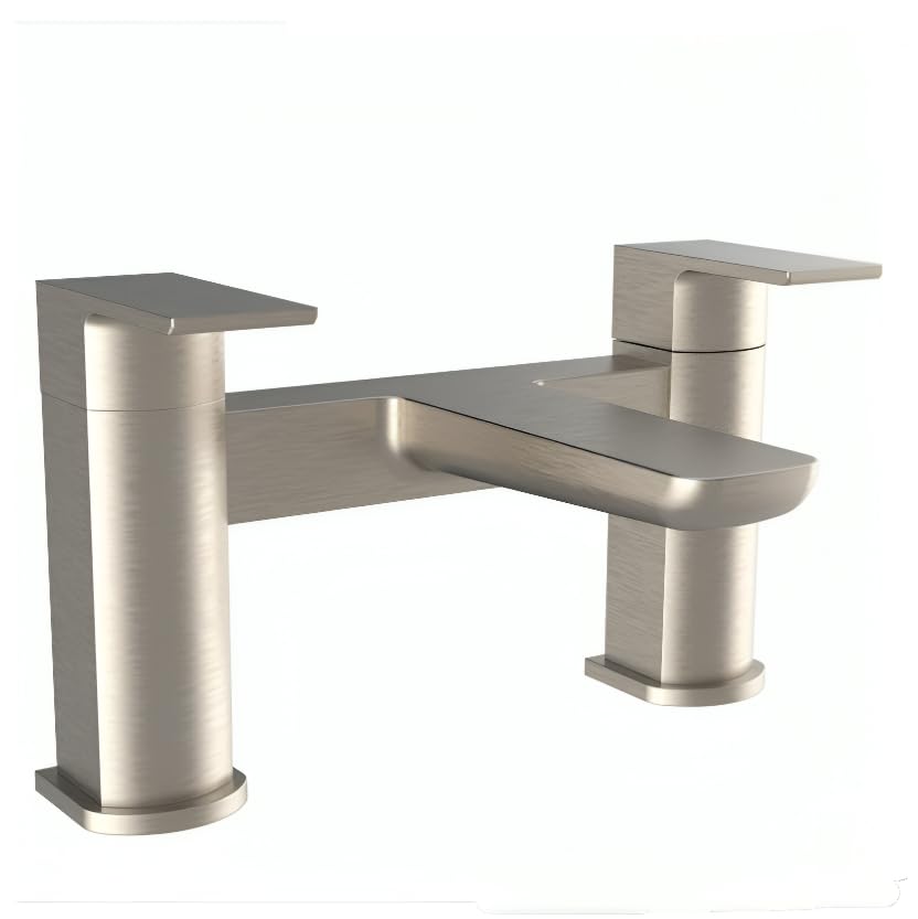 Brushed Nickel Twin Lever Bath Filler Tap